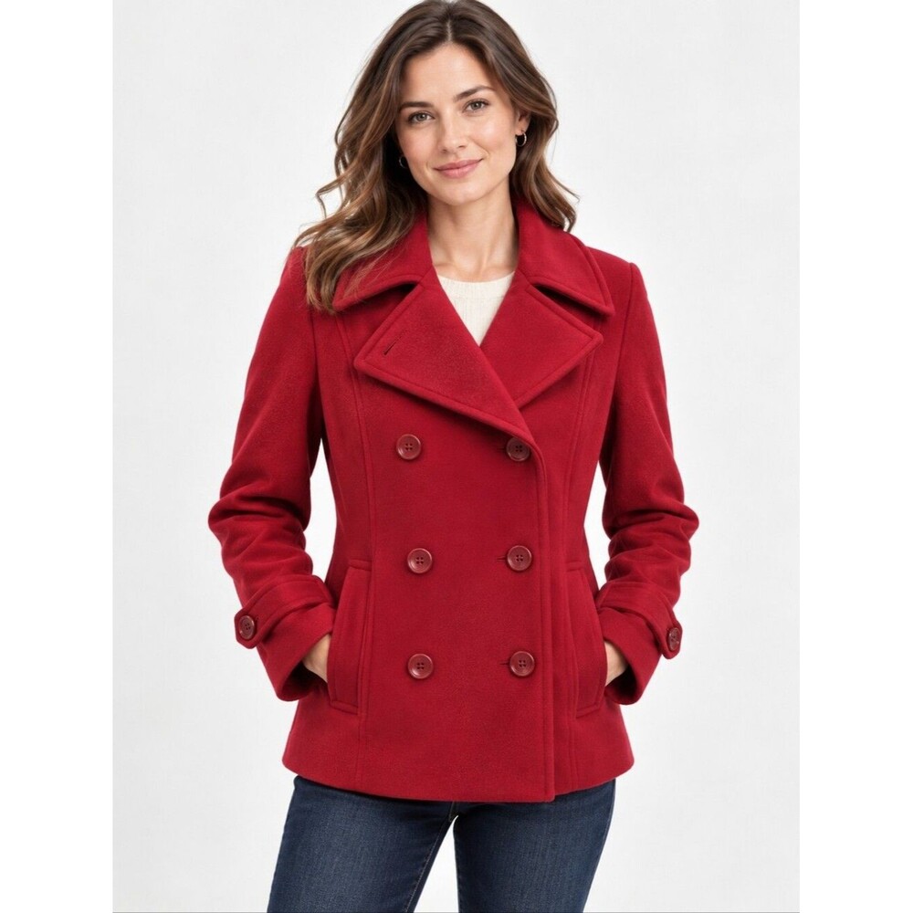 80% wool St John Bay red warm double breast pea coat, PL